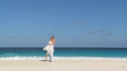 Romantic Couple Embracing on Beautiful Tropical Beach