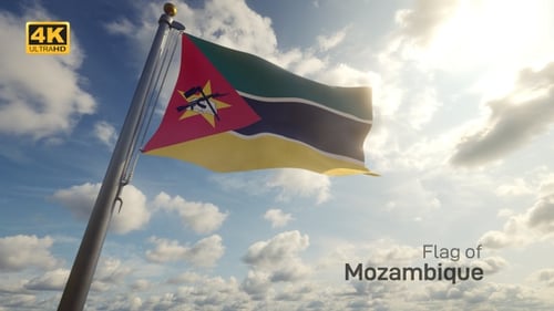 Realistic Mozambique Flag Waving in Blue Sky Animation