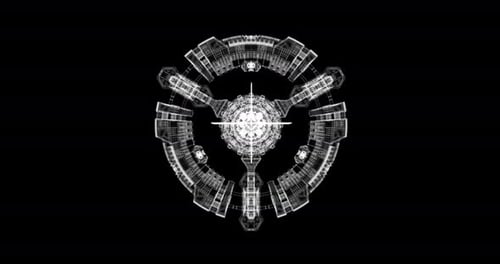 Rotating Futuristic Wireframe Space Station Hologram