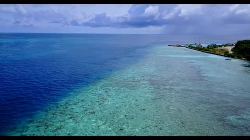 Aerial top view nature of exotic lagoon beach lifestyle by clear sea with white sand background of a