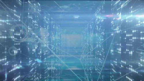 Animation of network connections with data processing and digital information