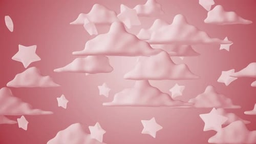Floating Pink Puffy Clouds and Stars Seamless Loop Background