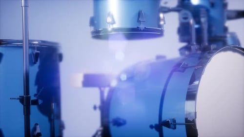 Animated Modern Blue Drum Kit Reveal with Dynamic Light Flares