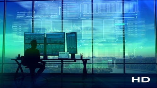 Trader For Work In The Office Surrounded By Infographics HD