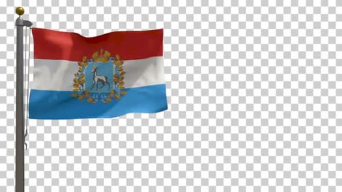 Drapeau de l'oblast de Samara (Russie) sur mât avec canal Alpha - 4K