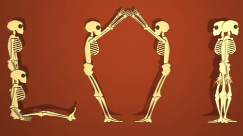 The human skeletons creating the Halloween word in a funny, creative way.
