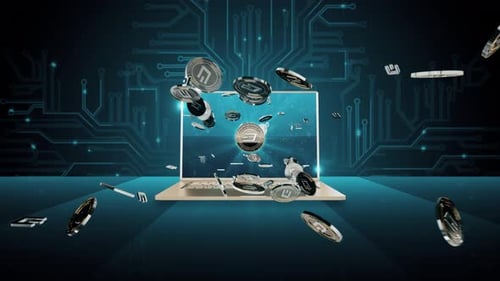 Set1 501 - 5 DASH Cryptocurrency Background with Lap Top Computer 4K