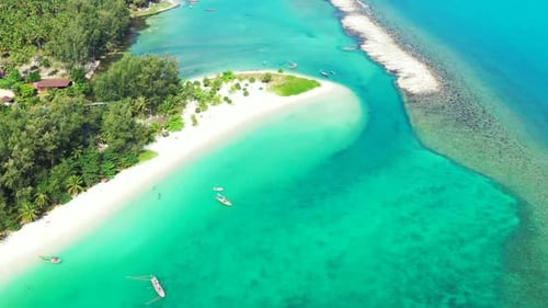 Aerial flying over abstract of paradise coast beach journey by blue lagoon and white sand background