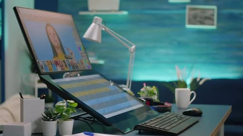 Close Up of Retouching App in Empty Photography Studio