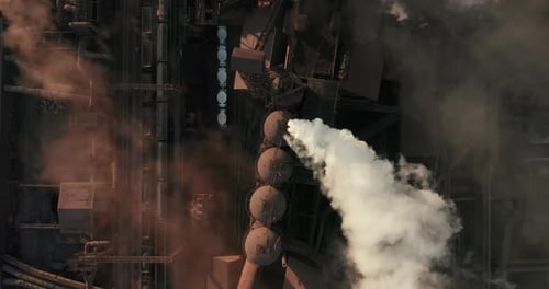 Air Pollution. Clouds of Smoke Coming From the Chimneys of the Plant. Drone Flying Over Smokin