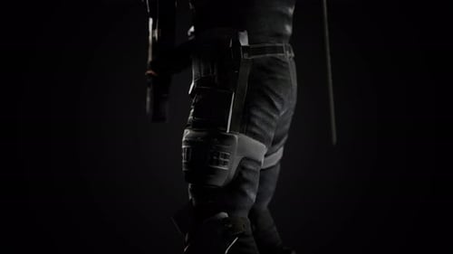 Soldat futuriste en armure d'acier avec le pistolet Cyber Punk