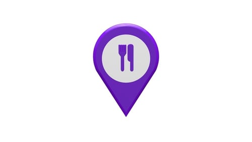 Modern 3D Rotating Map Pin with Food Icon