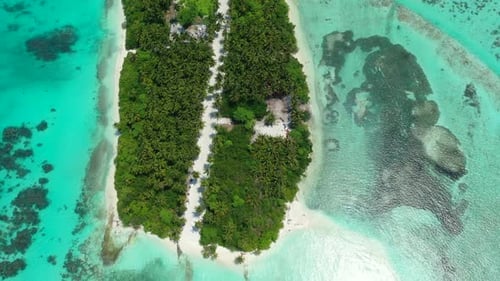 Aerial drone travel of luxury coast beach trip by transparent sea and white sand background of a day