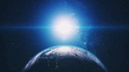Computer Graph La planète Terre orbite en cachant un soleil éclatant