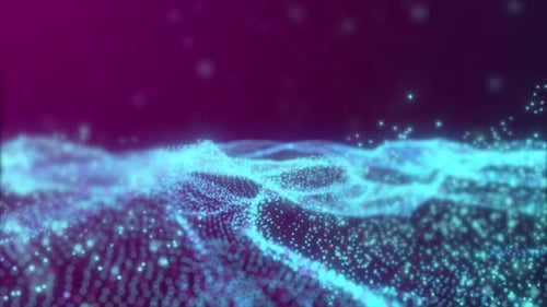 Abstract Glitter Particle Wave Motion Background, Digital Glowing Blue Particle Wave