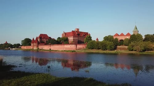 Aerial: The Castle of Malbork in Poland, summer time