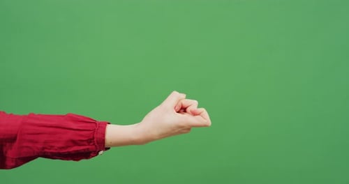 Female Hand Beckoning Against a Green Screen