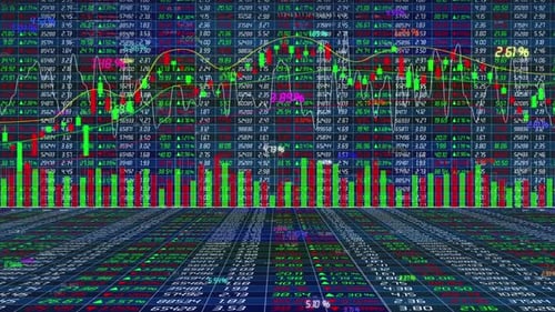 Digital Stock Market Data Display with Animated Graphs