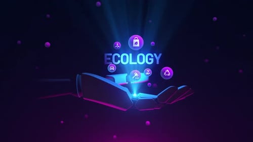 Futuristic Digital Hand Presenting Ecology Icons and Text