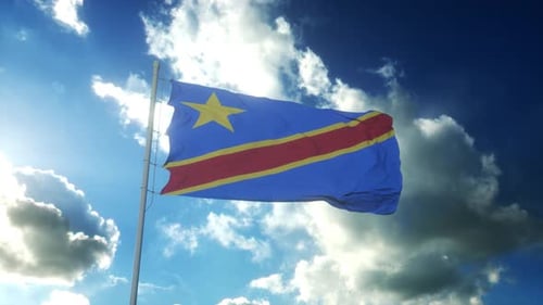 Democratic Republic of Congo Flag Waving in Realistic Sky