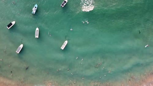 Speed Boats Docked in the Blue Lagoon Near the Tropical Beach
