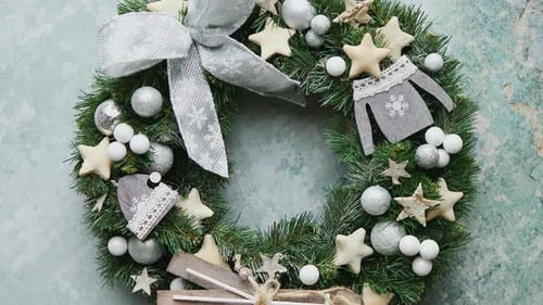 Stylish Christmas Wreath with Silver Ornaments and Cookies
