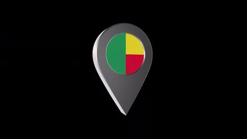Animated 3D Location Pin Showing Benin Flag