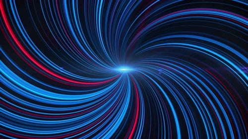 Bending beams around glowing central point on black background