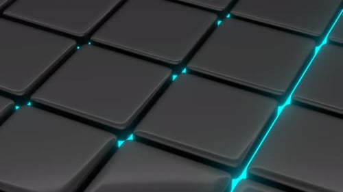 Schwarze Quadrate mit Reflexionen von blauem oder ciyanischem Licht