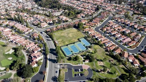 Aerial View Over Small Community and Park in the Suburb of San Diego