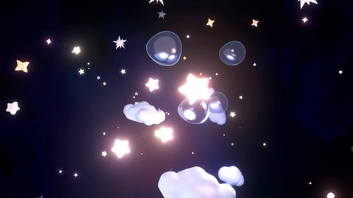 Dreamy Glowing Stars, Clouds, and Bubbles Night Sky Animation