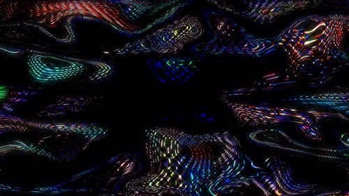 3D Abstract shining bright lines set dots wave, colorful, black background
