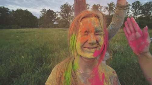 Funny Girls are Sprinkled with Multicolored Powder