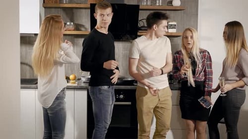 Friends Celebrating Together in Modern Kitchen Setting