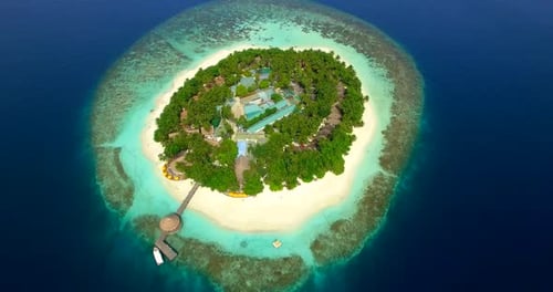 Aerial drone view of scenic tropical islands in the Maldives