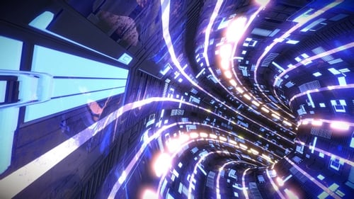 Futuristic Digital Tunnel Journey with Glowing Abstract Lines