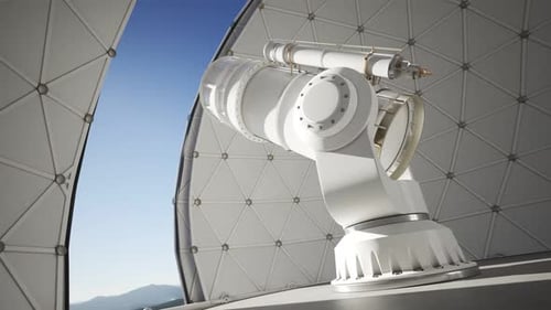 Modern Space Observatory Telescope Rotates in Dome Animation