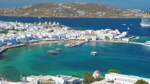 Mykonos Island Port with Boats, Cyclades Islands, Greece