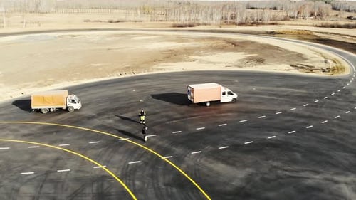 Aerial View of Completion of Road Construction of Testing Ground for Cars