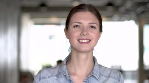 Smiling Brunette Woman in Business Setting Portrait