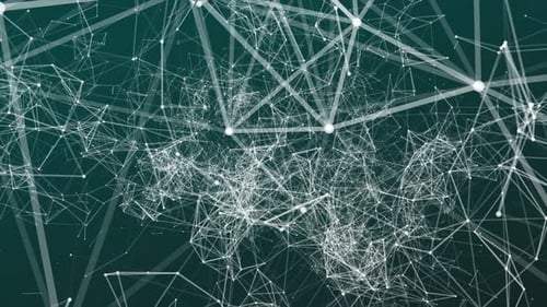 Fliegen durch ein digitales Datennetzwerk. Big-Data-Hightech-Hintergrund. Durch Plexus-Daten fliegen