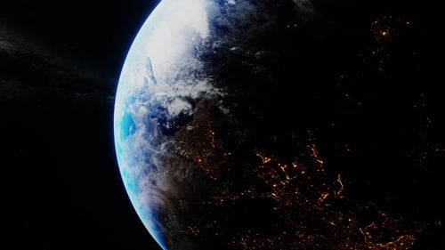 Rotating Earth From Space With City Lights At Night