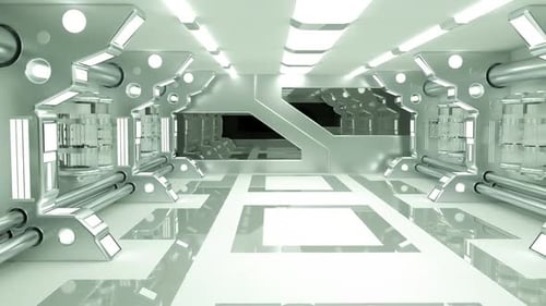 Futuristic Sci-Fi Space Station Corridor Fly Through