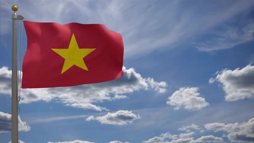 Vietnam National Flag Waving in Blue Sky