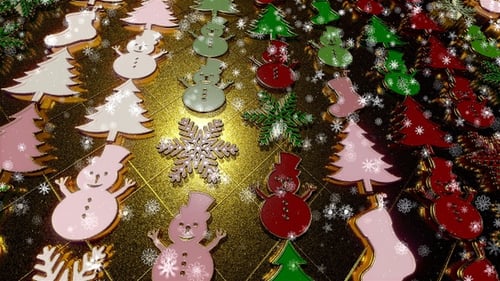 Festive Christmas Decorations Seamless Loop with Snowmen and Trees