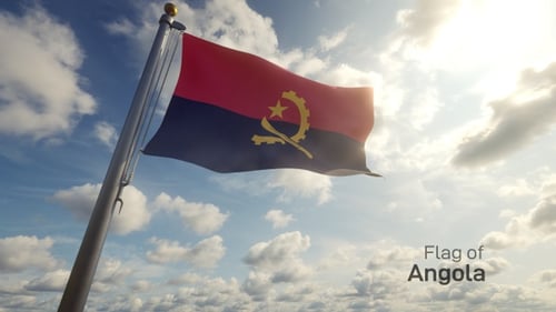 Angola Flag Waving in the Wind with Blue Sky
