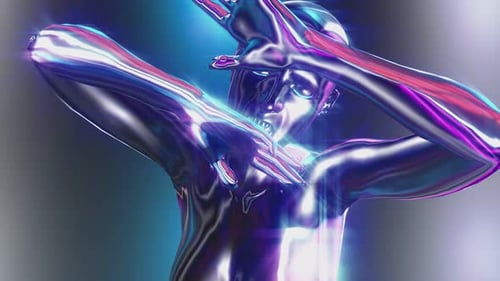 Abstract Metallic Human Figure Animation with Glowing Light