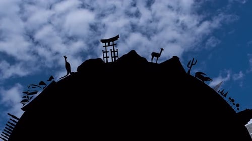 Flat Design Globe Animation with World Landmarks and Animals