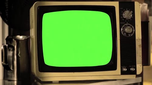 Retro TV Set with Green Screen - Close Up