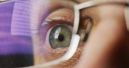 Un œil surpris derrière des lunettes